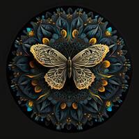 Colorful butterfly mandala art. Created with Generative AI technology. photo