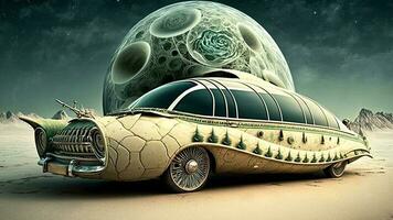 Vintage Sedan Car on Abstract Bakcground. AI-Generative, Digital Illustration. photo
