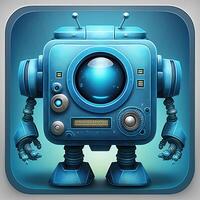 Robot Icon Illustration on Blue. photo