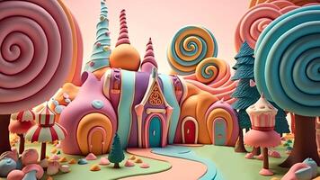 Beautiful fantasy sweet world background, candy wonderland. . photo