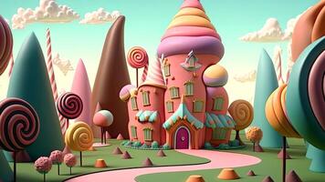 Beautiful fantasy sweet world background, candy wonderland. . photo