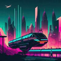 Neon Cyberpunk, Futuristic City. AI-Generative. photo