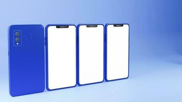 3D Render of Blank Multi Screen Smartphone Mockup With Double-Side On Light Blue Background. photo