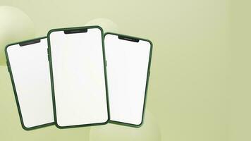 3D Render of Blank Multi Screen Smartphone Mockup On Pastel Olive Background. photo