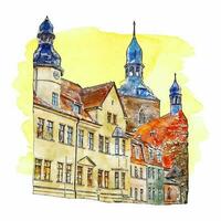 Architecture Kupferstadt hettstedt germany watercolor hand drawn illustration isolated on white background vector