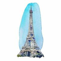 Eiffel tower paris france watercolor hand drawn illustration isolated on white background vector