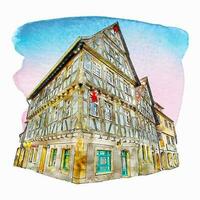 Architecture guglingen germany watercolor hand drawn illustration isolated on white background vector