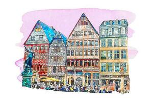 Frankfurt altstadt germany watercolor hand drawn illustration isolated on white background vector