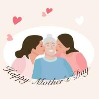 Mother's day with mom and daughters, calligraphic text. Hand drawn vector illustration.