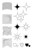 Geometric wireframe grids and shapes in dark color on a transparent background.Abstract patterns. Y2k. vector