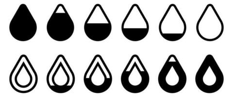 Water drop level icon set. From zero to full vector