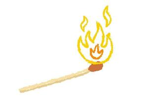 Vector retro illustration of a match with fire in hand drawing style.