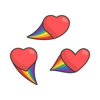 Heart icon with rainbow flag comet. Love diversity, pride month symbol. vector