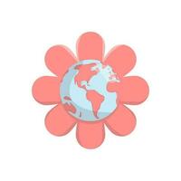 Planet earth flowering. Flower bloom with the globe in the center. Vector illustration.