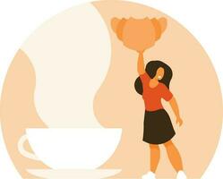 Woman With Croissant, Isolated Background. vector