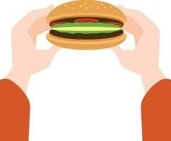 Eating A Burger, Isolated Background. vector