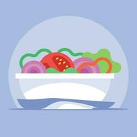 Salad In A Bowl, Isolated Background. vector