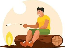 Man Roasting Marshmallow, Isolated Background. vector