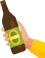 Hand Holds Beer Bottle, Isolated Background. vector