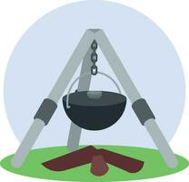 Campfire With A Kettle, Isolated Background. vector