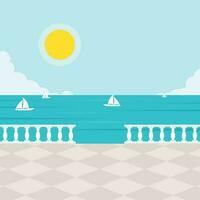 Sea View From The Pier, Isolated Background. vector