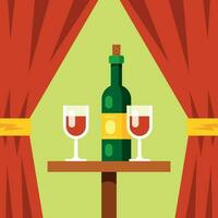 A Bottle Of Wine And Two Glasses, Isolated Background. vector