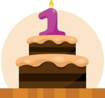 A Cake With A Candle Number One, Isolated Background. vector