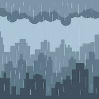 Rain In The City Vector Illustration, Isolated Background.