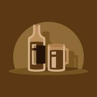 Drink In Bottle And Glass, Isolated Background. vector