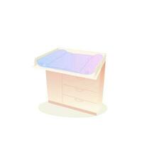 Changing table with mattress for baby. Table with sliding drawers. Vector illustration.
