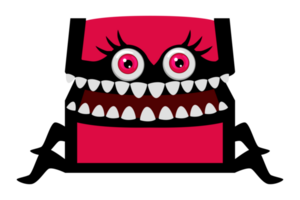 Monster- Schatz Truhe zum Halloween. Truhe mit monströs Zähne und ein Augen. png