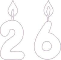 Number 26 with a candle. vector