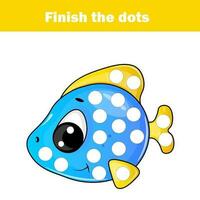 Educational children's game. Color the dot for kids and toddlers. Animal theme, cartoon fish. Motor skills worksheet for preschoolers vector