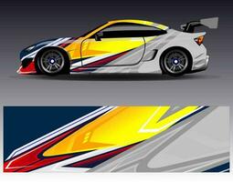 vector de diseño de envoltura de coche. Diseños de kits de fondo de carreras de franjas abstractas gráficas para envolver vehículos carrera de autos rally aventura y librea