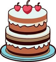 Birthday, wedding, tart cake with candle in flat color vector design in white background