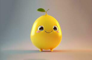 Cute Cartoon Lemon Character with green leaf on it photo