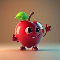 Cute Cartoon Red Apple Character showing thumb up photo