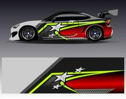 vector de diseño de envoltura de coche. Diseños de kits de fondo de carreras de franjas abstractas gráficas para envolver vehículos carrera de autos rally aventura y librea