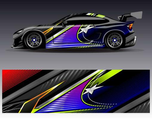 Car wrap design vector. Graphic abstract stripe racing background kit designs for wrap vehicle  race car  rally  adventure and livery