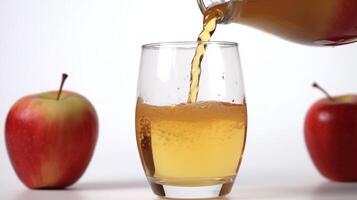 A glass of Apple juice is poured into a glass. Ai Generated. photo
