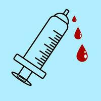 Syringe, Injection with drop of blood in flat vector