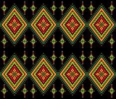 Emblem ethnic folk geometric seamless pattern in red, green vector