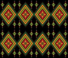 Emblem ethnic folk geometric seamless pattern in red, green vector