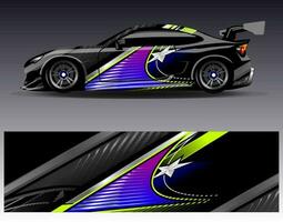 vector de diseño de envoltura de coche. Diseños de kits de fondo de carreras de franjas abstractas gráficas para envolver vehículos carrera de autos rally aventura y librea