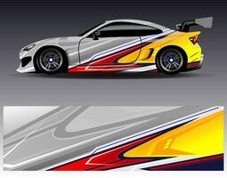 vector de diseño de envoltura de coche. Diseños de kits de fondo de carreras de franjas abstractas gráficas para envolver vehículos carrera de autos rally aventura y librea