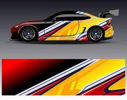 vector de diseño de envoltura de coche. Diseños de kits de fondo de carreras de franjas abstractas gráficas para envolver vehículos carrera de autos rally aventura y librea