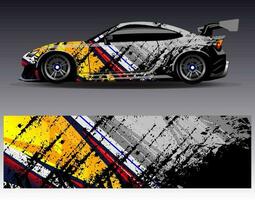 vector de diseño de envoltura de coche. Diseños de kits de fondo de carreras de franjas abstractas gráficas para envolver vehículos carrera de autos rally aventura y librea