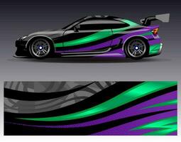 vector de diseño de envoltura de coche. Diseños de kits de fondo de carreras de franjas abstractas gráficas para envolver vehículos carrera de autos rally aventura y librea