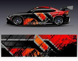 vector de diseño de envoltura de coche. Diseños de kits de fondo de carreras de franjas abstractas gráficas para envolver vehículos carrera de autos rally aventura y librea