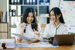 Project manager working and update tasks with milestones progress planning and Gantt chart scheduling diagram. business working with smart phone, tablet and laptop photo
